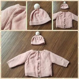 Cute Baby Sweater Warm Fully Lined Girls Blush Pink with Beanie